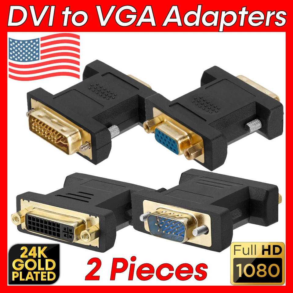 2 x DVI to VGA Adapter Dual Link DVI-A DVI-I to VGA Converter Monitor Adapter - Image 1 of 4