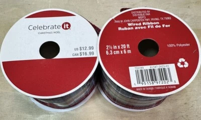 1 1/2” Grey And Red Plaid Wired Ribbon Roll 30 Feet (10 Yards) (2) 9515897202 - Image 1 of 2