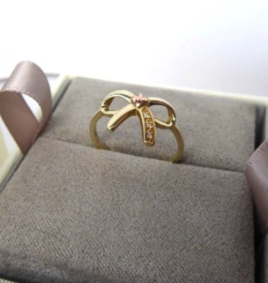 Clogau Gold 9ct Yellow & Rose Gold Diamond Bow Ring Size M RRP £300 - Image 1 of 4