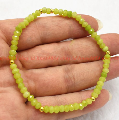 VALENTINO Bracciale Elastico Perline Rondelle Fatto a Mano 2x4mm Sfaccettato Gemme Peridoto Verde Sfaccettato 7 5 pollici