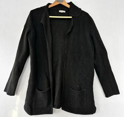 Minimalist Wool Black Cardigan Long Women’s Large Pockets Capsule Old Money - Image 1 of 3