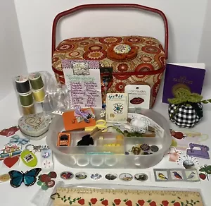 Prym Sewing Basket removable tray Red Orange Flower Power Pin Cushion 208 - Picture 1 of 24