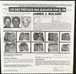 RARO PÓSTER JAMES WHITEY BULGER AUTÉNTICO BUSCADO POR EL FBI MAFIA IRLANDESA ESPAÑOL 5258 - Imagen 1 de 2