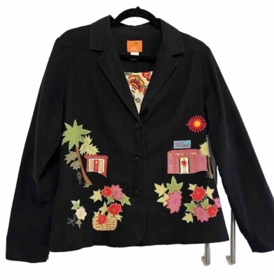 VTG Artsy Hearts Of Palm Embroidered Fall Festive Blazer  Womans 10 Grannycore - Image 1 of 4