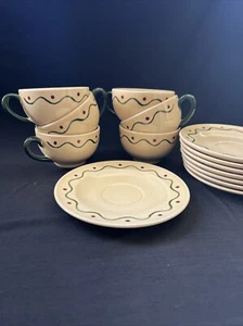 Vtg METLOX POPPYTRAIL GREEN ROOSTER 6 Cups 8 Saucers - Picture 1 of 5