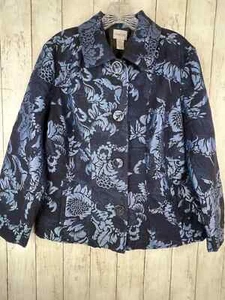 Chico's Size 2 Blue Floral Blazer Jacket Button Down Lined Long Sleeve - Picture 1 of 9