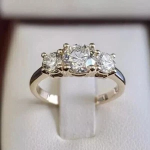 2Ct Round Cut Lab-Created Diamond Three Stone Engagement Ring 14K White Gold FN - Picture 1 of 5