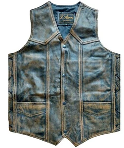 Motorcycle Vest Antique Brown Leather Vintage Snap Biker Distressed Bike Vest - Picture 1 of 3