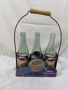 Vintage Sunny Soda Glass Bottles W/ Metal Carrying Case Advertising Reproduction - Picture 1 of 16