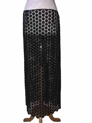 Vintage John Rocha Skirt 10 Cotton Black Lace Embroidered 1990s Long Floral Zip - Image 1 of 4