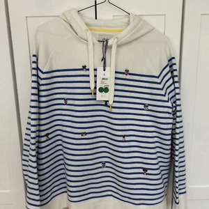 NEW Womens 14 JOULES DOG Embroidered HOODED SWEATSHIRT Blue Striped $79.95 Ret - Picture 1 of 12