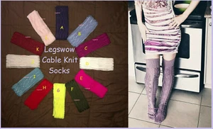 Long Ultra Soft Cable Knit Over The Knee High Socks Classic School Girl Cosplay - Picture 1 of 18