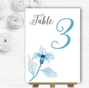 Beautiful Powder Baby Blue Watercolour Flowers Wedding Table Number Name Cards - Picture 1 of 1