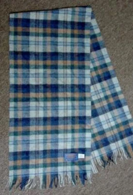 Bufanda a cuadros Pendleton Woolen Mills para hombre azul, gris, bronceado 100 % lana virgen (en muy buen estado) Foto 1 de 4