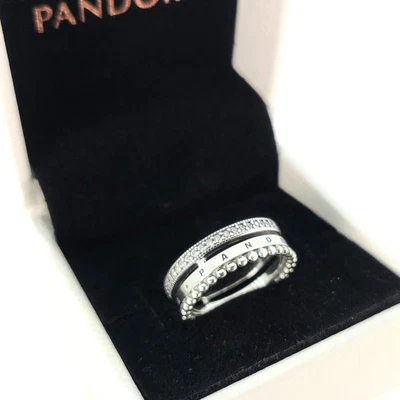 Nuevo Anillo 100% Auténtico PANDORA 925 Firma Logo Pave Cuentas # 192312C01 Foto 1 de 4