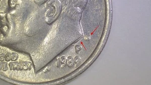 1989 P Roosevelt Dime DIE CHIP Error OBV - Picture 1 of 3
