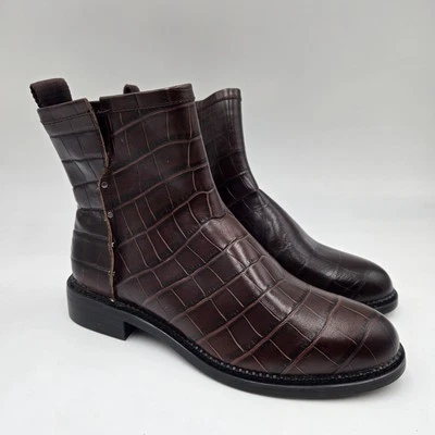 Botín Franco Sarto Hixton Talla 7.5 M Cuero Marrón Cremallera Lateral Cocodrilo Repujado Foto 1 de 4