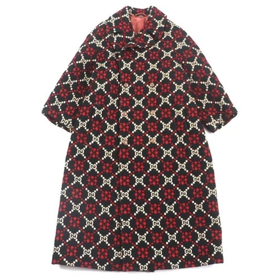 GUCCI 535769 GG Diamond Coat 100% Wool Long Double-Breasted Black Red size 50 - Image 1 of 4