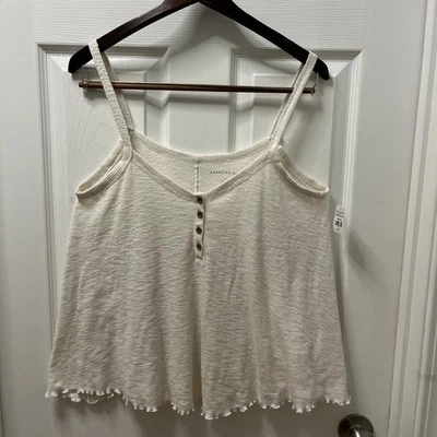 Camiseta sin mangas American Eagle tejida crema con tiras talla S botones acanalados de gran tamaño  Foto 1 de 4