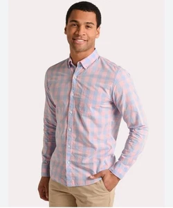 Bonobos Karo Rosa Blau Gingham Karo Slim Fit Untuck Langarm Baumwolle Hemd M - Bild 1 von 9