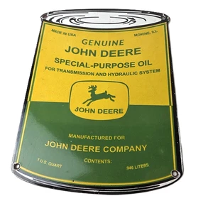 Vintage John Deere Sign - Genuine Motor Oil Can Gas Pump Porcelain Sign - Picture 1 of 14