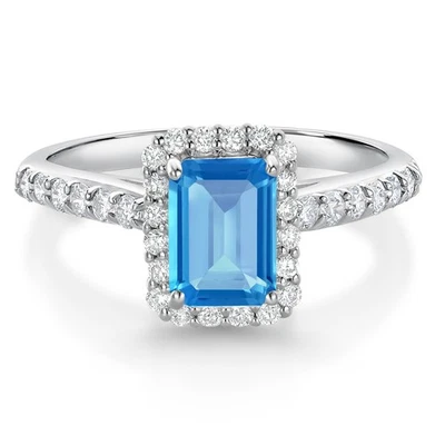 10K White Gold Swiss Blue Topaz and White Lab Grown Diamond Halo Engagement - Image 1 of 4
