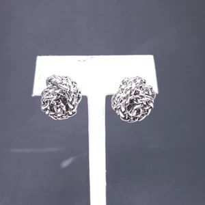 Vtg Silver Tone Coiled Chain Love Knot Post Stud Earrings  - Picture 1 of 5