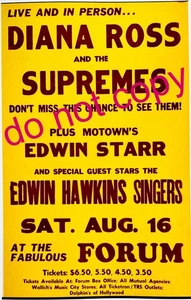 Diana Ross & The Supremes + Edwin Starr + Edwin Hawkins flyer LA Forum 8/16/68 - Picture 1 of 4