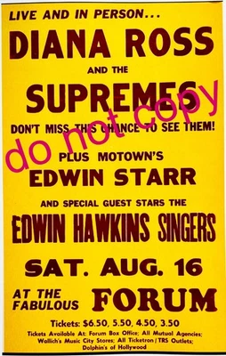 Diana Ross & The Supremes + Edwin Starr + Edwin Hawkins flyer LA Forum 8/16/68 - Image 1 of 4