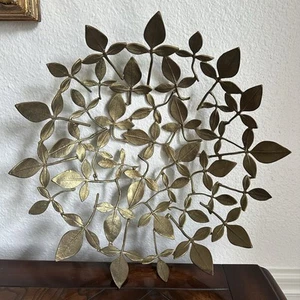 Vintage Solid Yellow Brass Bowl Fruit Centerpiece Leaf Design Decor 14" x 4" MCM - Picture 1 of 12