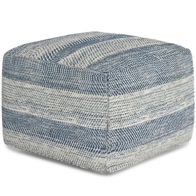 Pemberly Row Contemporary Boho Square Pouf in Patterened Teal Cotton - Image 1 of 4