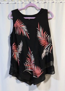 Alfani Damen-Tanktop Größe L bestickt Rundhalsausschnitt – schwarz und rosa Blätter - Bild 1 von 4