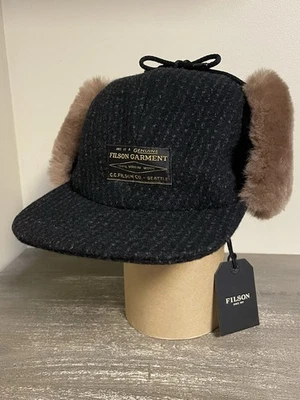 FILSON DOUBLE MACKINAW WOOL & SHEARLING CAP - BLACK/CHARCOAL XL NWT Made In USA - Image 1 of 4