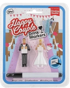 Marcatori per bevande in vetro riutilizzabili tema coppia felice sposo - Foto 1 di 3