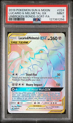 2019 Pokemon Sun & Moon Unbroken Bonds Lucario & Melmetal GX #224 PSA 9 - Image 1 of 2