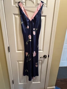 Vintage Jones New York Satin Long And Short Nightgown Lingerie Blue Floral Small - Picture 1 of 6