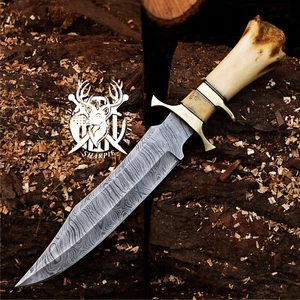Handmade Damascus Steel Hunting Knife, 15" Survival Knife with Leather Sheath Au - Picture 1 of 1