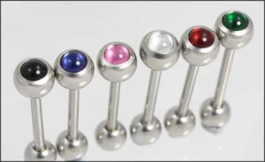 Tongue Bar With Smooth Fitting Cabochon Gem complete with Barbell - Picture 1 of 7