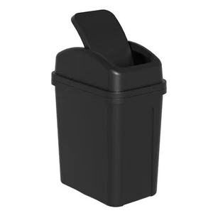 7L Small Bathroom Trash Can Black Swing Top Lid Plastic Garbage Can for Toilet - Picture 1 of 7