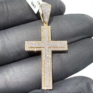 0.73CTW Real Diamond 10K Real Gold Two-Tone Cross Pendant 1.77" - Picture 1 of 5