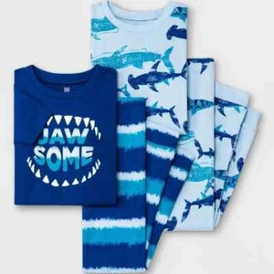 Girls/Boys' Unisex Snug Fit "Jawsome" Shark 4pc Pajama Set - Picture 1 of 7
