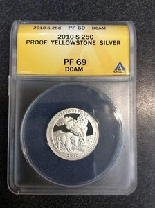 2010-S Proof YELLOWSTONE Silver Washington Quarter ANACS PF 69 DCAM(74768) - Picture 1 of 2