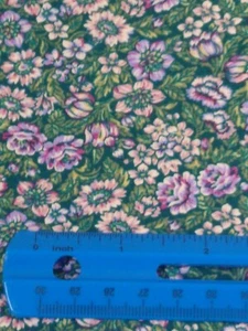 vintage fabric 100% cotton quilt material FLORAL green purple 3+ yard daisy leaf - Picture 1 of 7