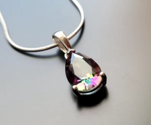 925 Sterling Silber Halskette Mystik Topas Edelstein Echtschmuck Geschenk - Picture 1 of 3