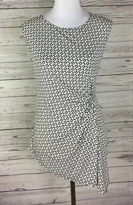 White House Black Market Top Womens XS Black Ivory Cap Sleeve Stretch Cinch Side - Picture 1 of 11