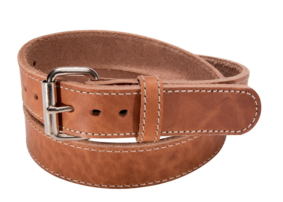 Natural Full-Grain Leather Stitched Belt- Double Thickness- American Made - Image 1 of 3