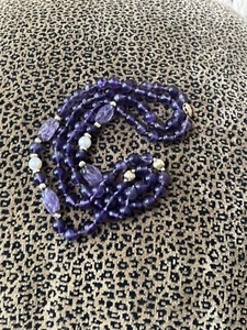 14kt GOLD Amethyst & Perle geknüpfte Perlen HALSKETTE 34 Zoll von Verschluss zu Verschluss - Bild 1 von 4