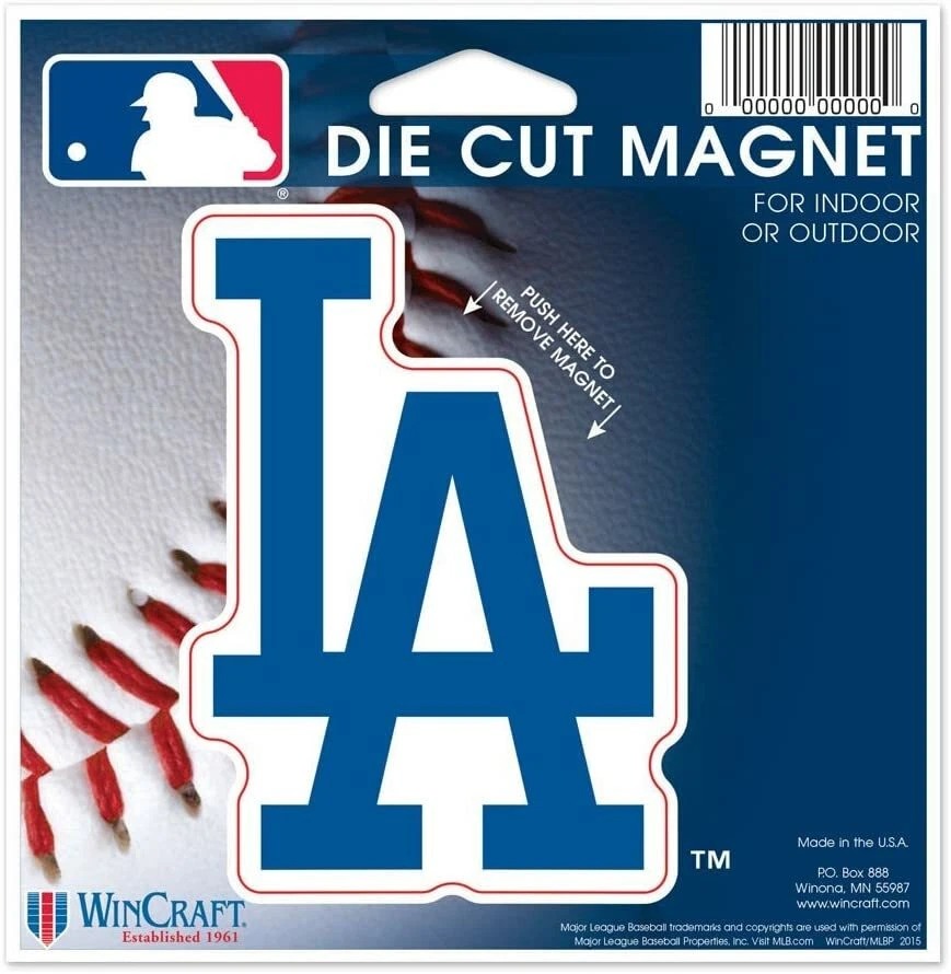 MLB Los Angeles Dodgers LA Logo on 4 inch Auto Magnet Baseball by WinCraft - Image 1 of 1