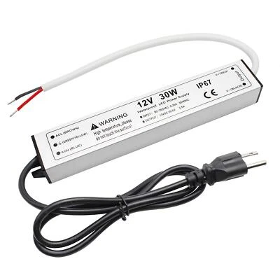 30W 12 Volt LED Power Supply, Waterproof IP67 LED Driver, 110V AC to 12V DC - Image 1 of 4
