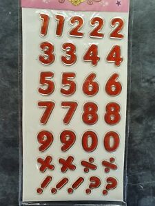 1x Sheet Red Glitter Reuseable Puffy 3D Numbers Numerical Stickers for Craft